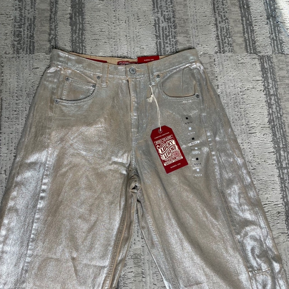 NEW Lucky Brand Legend Silver Metallic Barrel Leg Jeans High Rise Ankle 4/27‎ A - Picture 4 of 13